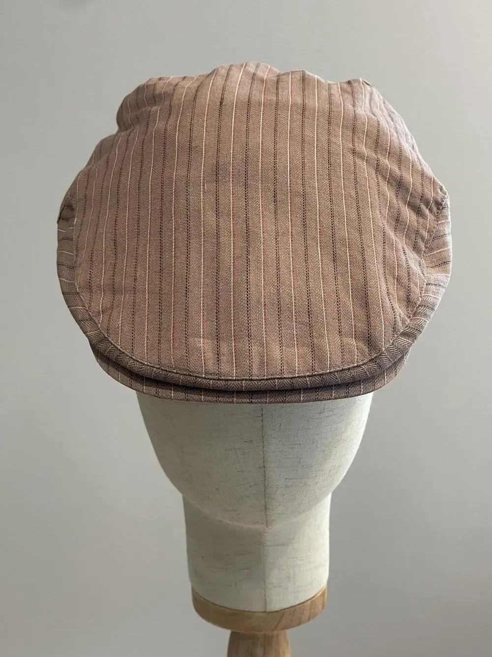 Crowncap Hat Cap Flat Brown Striped Cotton Twill Lined Lightweight Mens XL 22